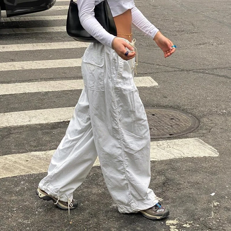 XINBO Summer Fashion Sweatpants Low Rise Casual Capris Stacked Joggers White Trousers Cargo Baggy Pants For Women 2022