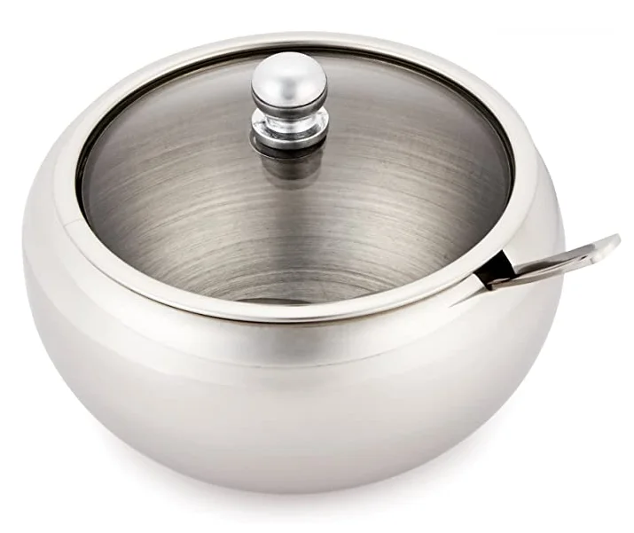 
wholesale Spoon about 0.5L wiht glass Clear Lid and Stainless steel Sugar Bowl 