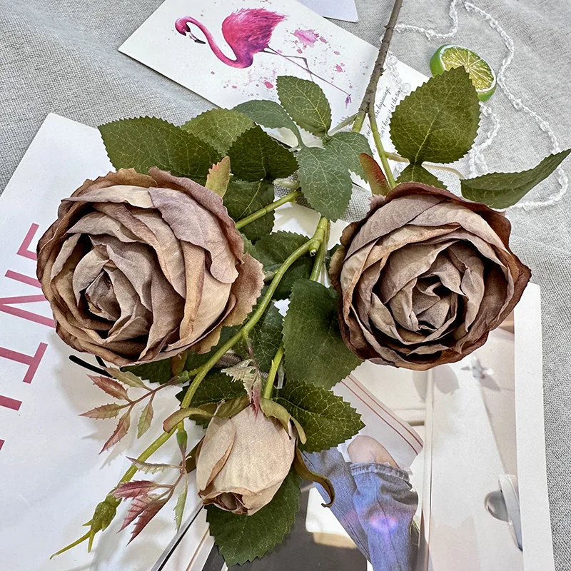 Artificial flower home wedding decoration yvbiao SD230410 queen rose 3 heads