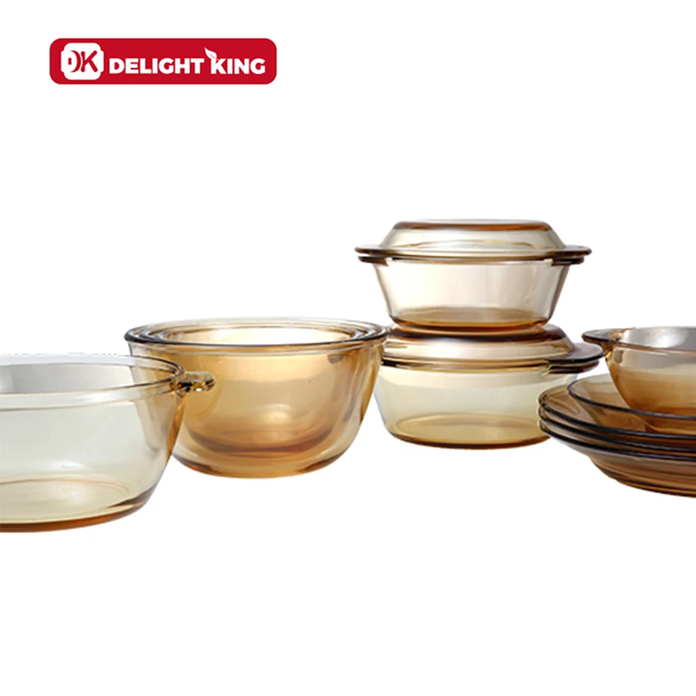 Classical pyrex high borosilicate amber glass casserole pot withglass lid/ microwave oven safe cookware set dish