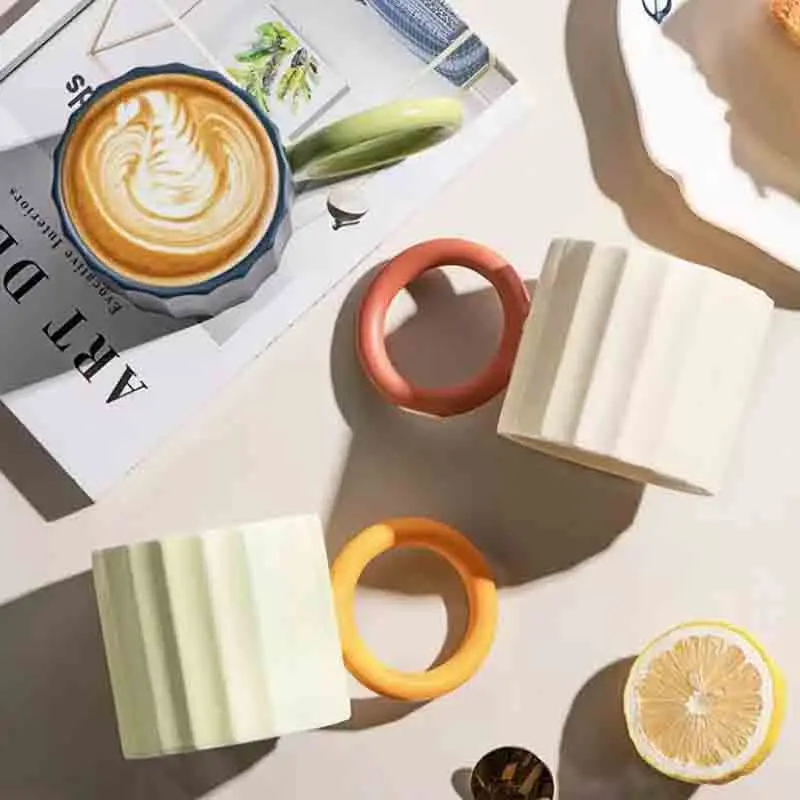 big ring handle colorful cute ceramic coffee mug cup