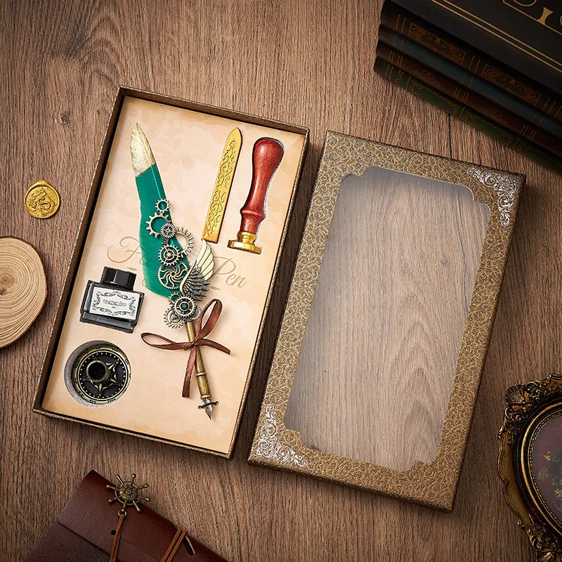 English Calligraphy feather fountain pen Huaqi HPD02  ink dip pen set feather quill pen For home decoration