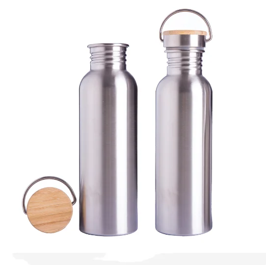Hot sale customized branded logo sport drink bottle  single wall stainless steel water bottle with bamboo lid