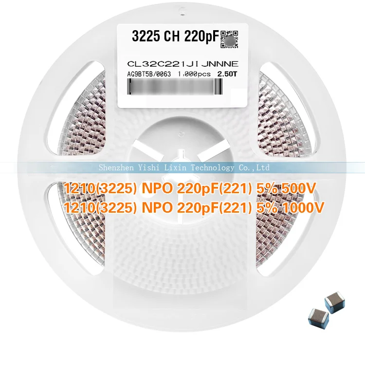 E-TIME Capacitor 1210 221J 220pF COG 500V 1000V   CHIP MLCC SMD Capacitor 1210AA221JAT1A