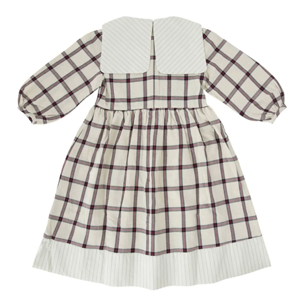 2022 New Spring And Summer High Quality Long Sleeve Round Neck Multicolor Plaid Baby gIrl Dress