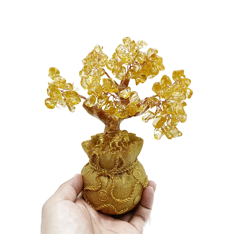 Wholesale Natural Crystal Tree 18 CM Gemstone Quartz Trees Feng Shui Luck Yellow Crystal Money Tree