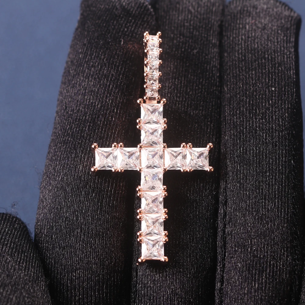 NEW POPULAR Bling Square  Large Zircon Cross Pendant Gold Silver Color Necklace For Women Men Hip Hop Party Jewelry Birthday