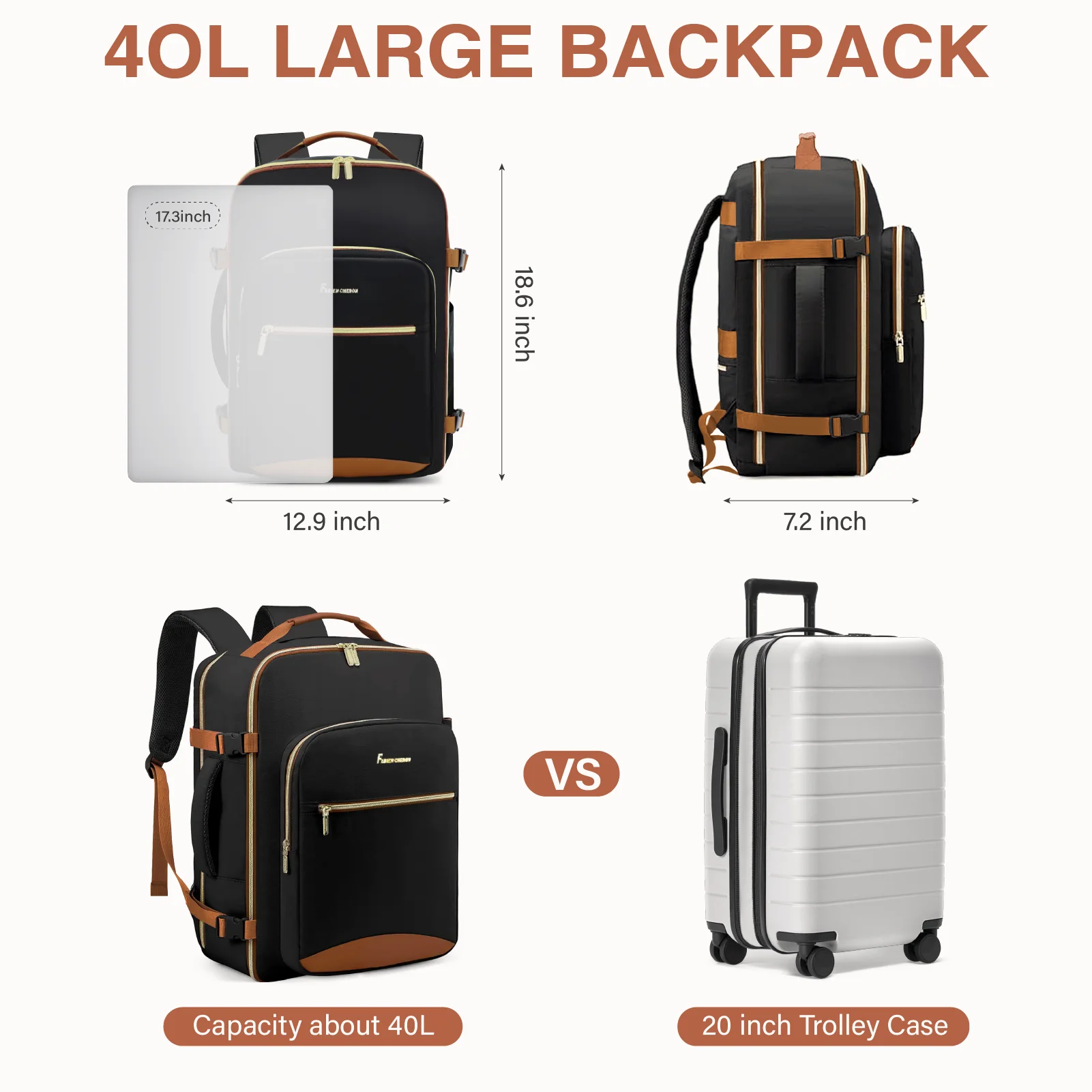 Vietnam Custom Extra Large Expandable 52L Weekender Flight Approved Travel Laptop Backpack USB & Shoe Compartment for School Use