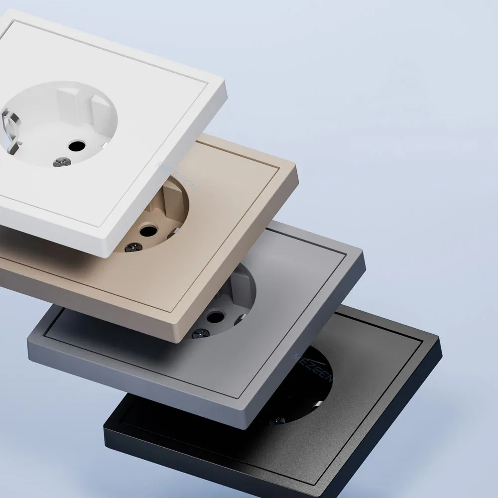 Wall Switches Residential EU Standard 80*80mm Square Wall Switches With Led Indicator White Black Grey Gold Color PC Plate Cover