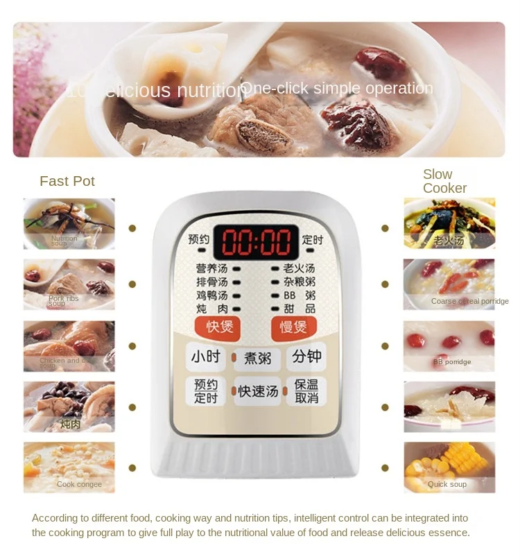 TONZE Small Kitchen Appliances Chinese Porcelain Liner Chicken Soup Customized Sausepan Slow Cooker