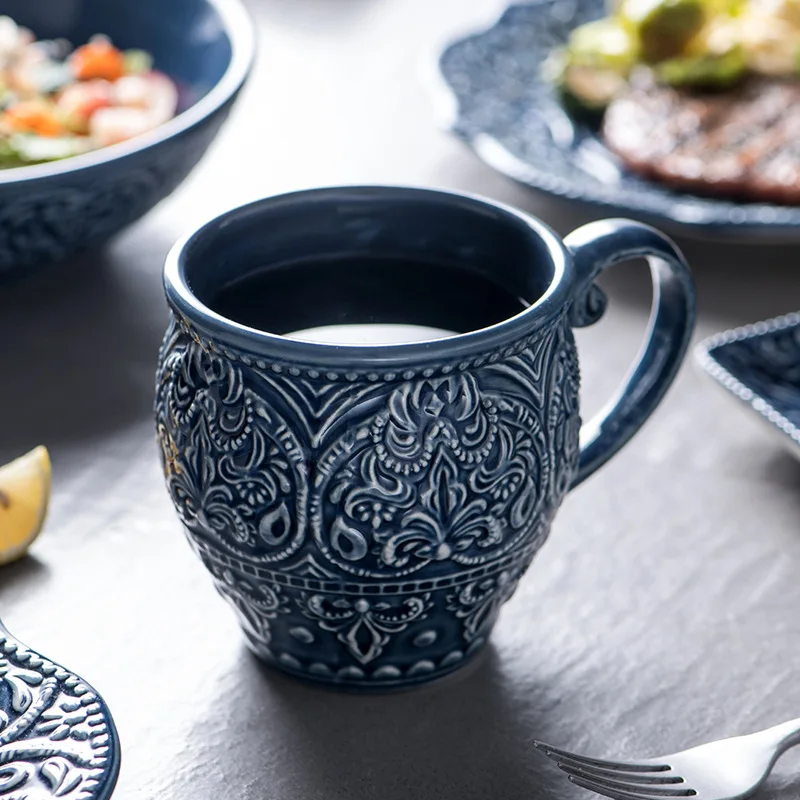 Baroque Dishware Home Bowl Blue Dinner Set Cup Plate Creative Personality Dishware Petal Ceramic Tableware Set
