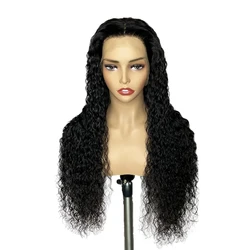 Factory price pre plucked lace frontal natural hair curly wig water wave wigs human hair for black women