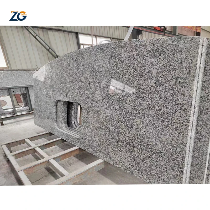 ZGSTONE Cheap Customized Polished Prefab Natural Stone Ashen White Granite Slab Kitchen Countertop For Bathroom Decor