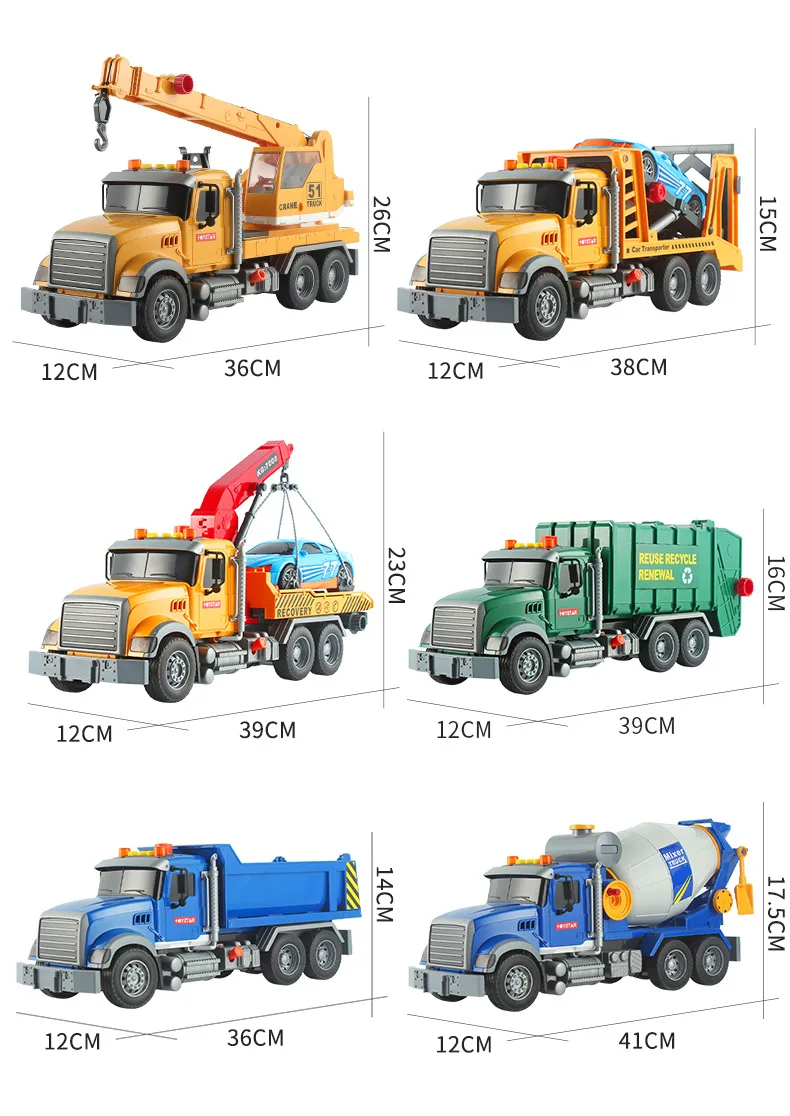 Simulation trailer toy inertia flatbed rescue large engineering vehicle boy road transport toy vehicle