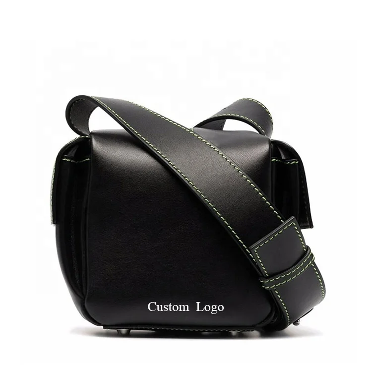 Designer Logo Black Smooth Leather Small Black Sling Crossbody Backpack Shoulder Bag for Men Women