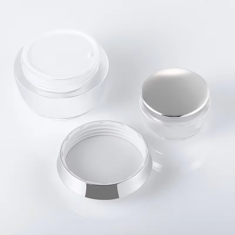 Luxury silver lid 15ml 30ml 50ml thick double wall eye cream face cream clear cosmetic skincare plastic cream jar container
