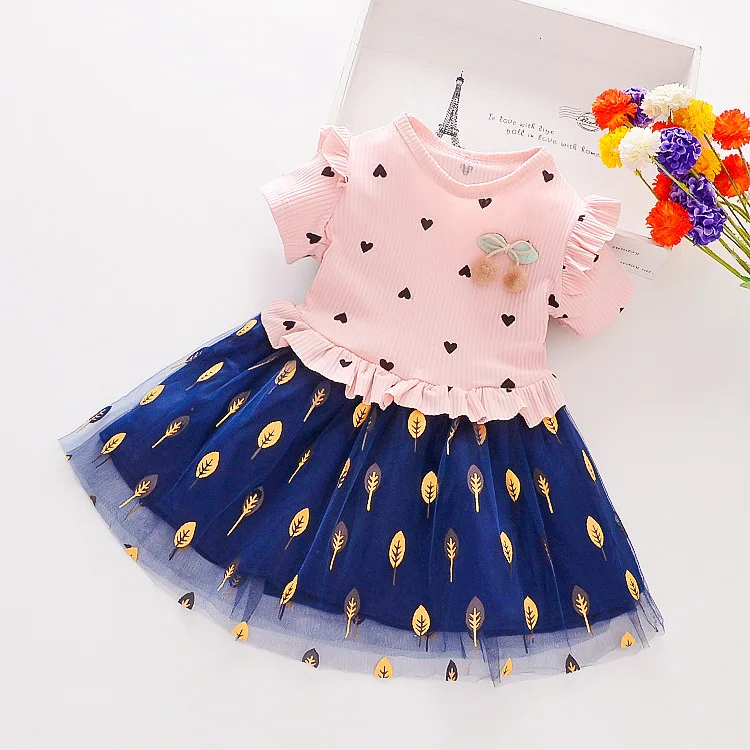 Summer Patchwork Skirt Heart Design Little Girls Baby Kids Princess Fluffy dresses for toddler summer kid clothes