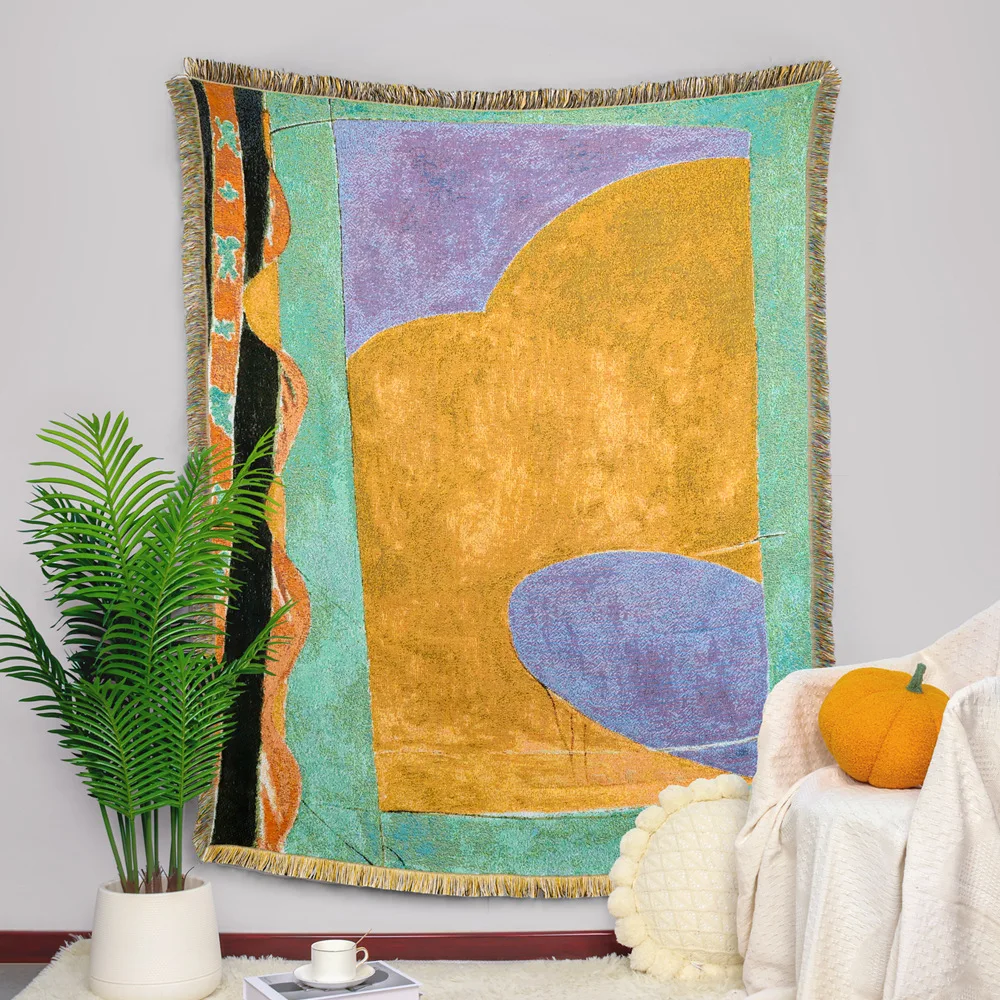 Home textiles custom gourd oil painting design Jacquard Tapestry Woven Throw Blanket with Factory Price