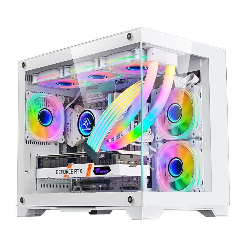SNOWMAN CS003 Popular Design MATX Mini ITX PC Gaming Case Customized Tempered Glass Mid Tower Computer Case Desktop Case White