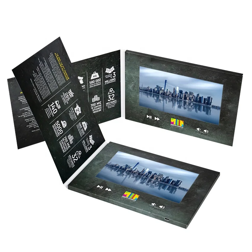 High quality touch screen video brochure with camera 7inch black color video brochure 7 inch lcd screen video greeting card