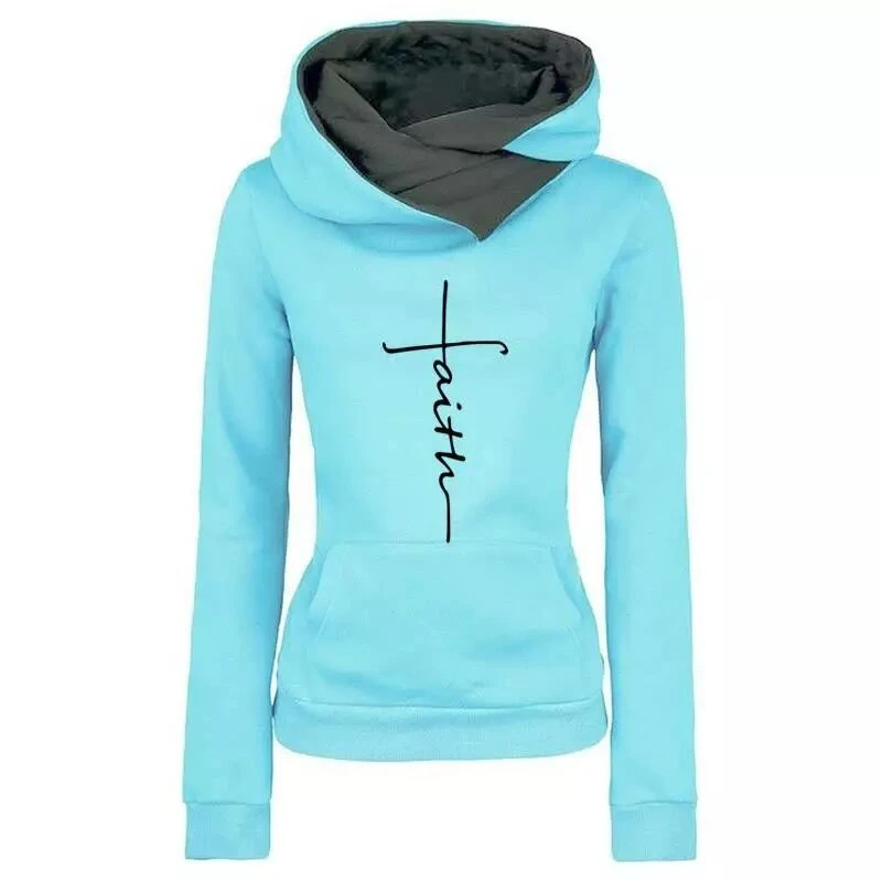 
Rummandy Fashion Faith Print Hoodies Lapel High Collar Long Sleeve Hooded Sweatshirts Casual Pullover Tops Sweater sudaderas 