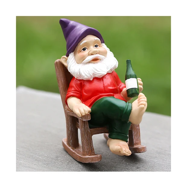 Manufacturers wholesale garden ornaments foot rocking chair dwarfs cartoon rural resin crafts yard ornaments