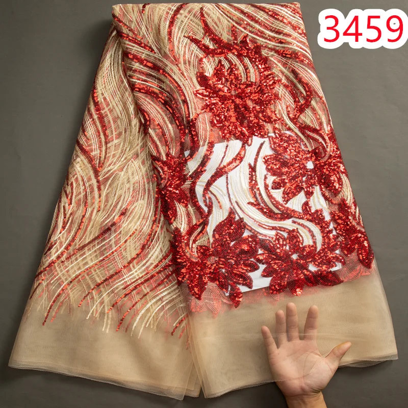 African Mesh Tulle Lace Fabric 2023 High Quality Luxurious Wedding Party Dress for Women French Sequined Net Lace Fabric 3459