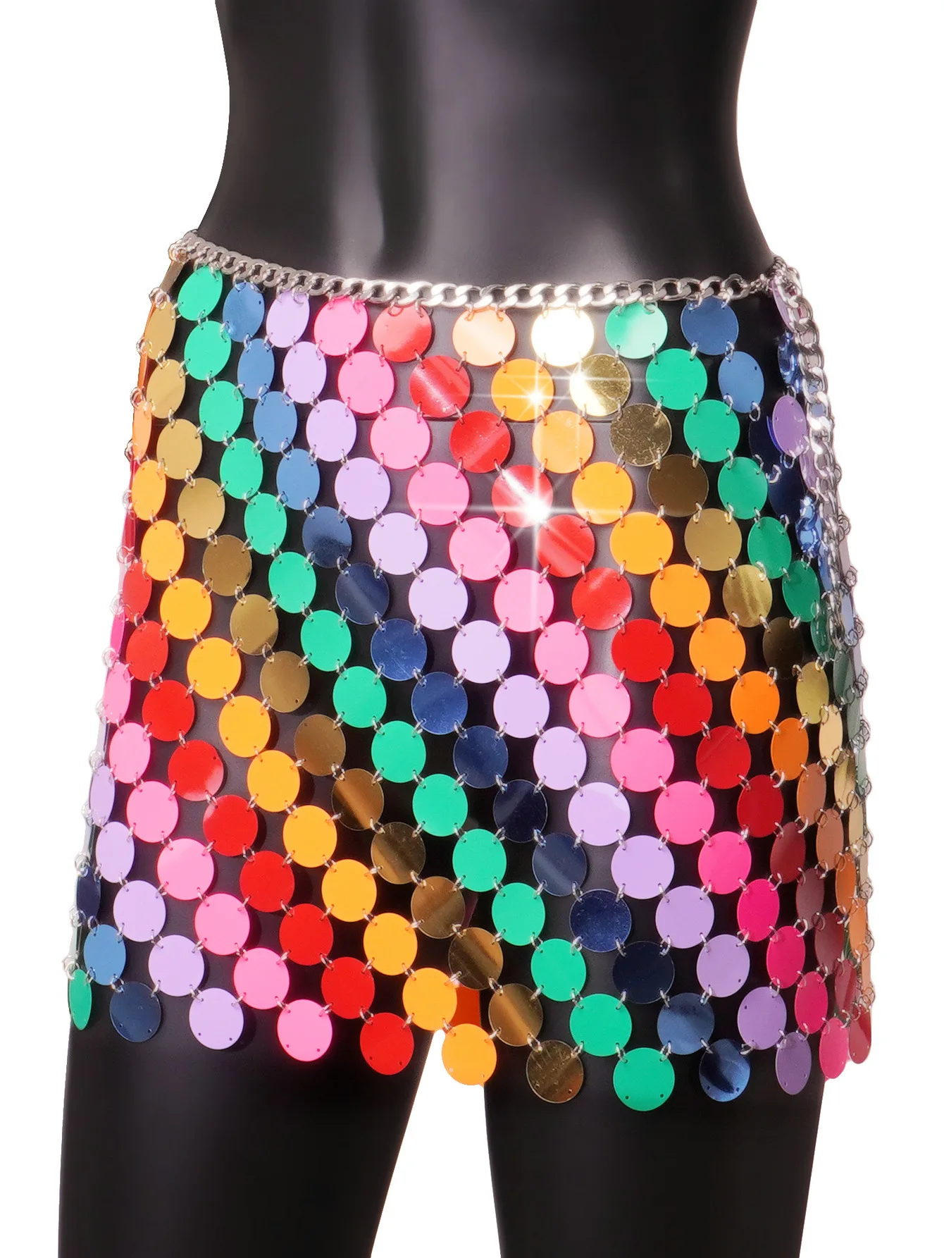 Black Body Chain Gold Dance Sequin Chain Mail Link Mini Skirt 2024 Women Silver Disco Skirt