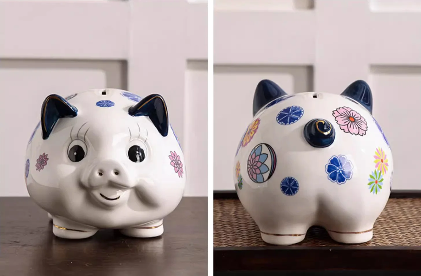 Large Cute Ceramic Colorful Painting Pig Coin Bank Money Box Porcelain Piggy Bank