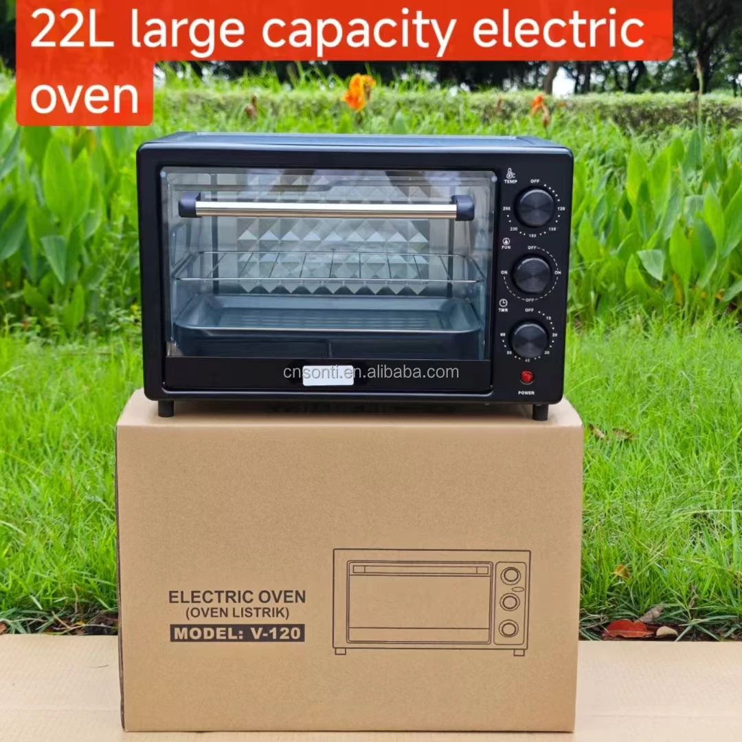22L Electric Multifunctional Toaster Oven for Household Use Knob Controlled With Air Fryer Grill Convection Functions RV US Plug