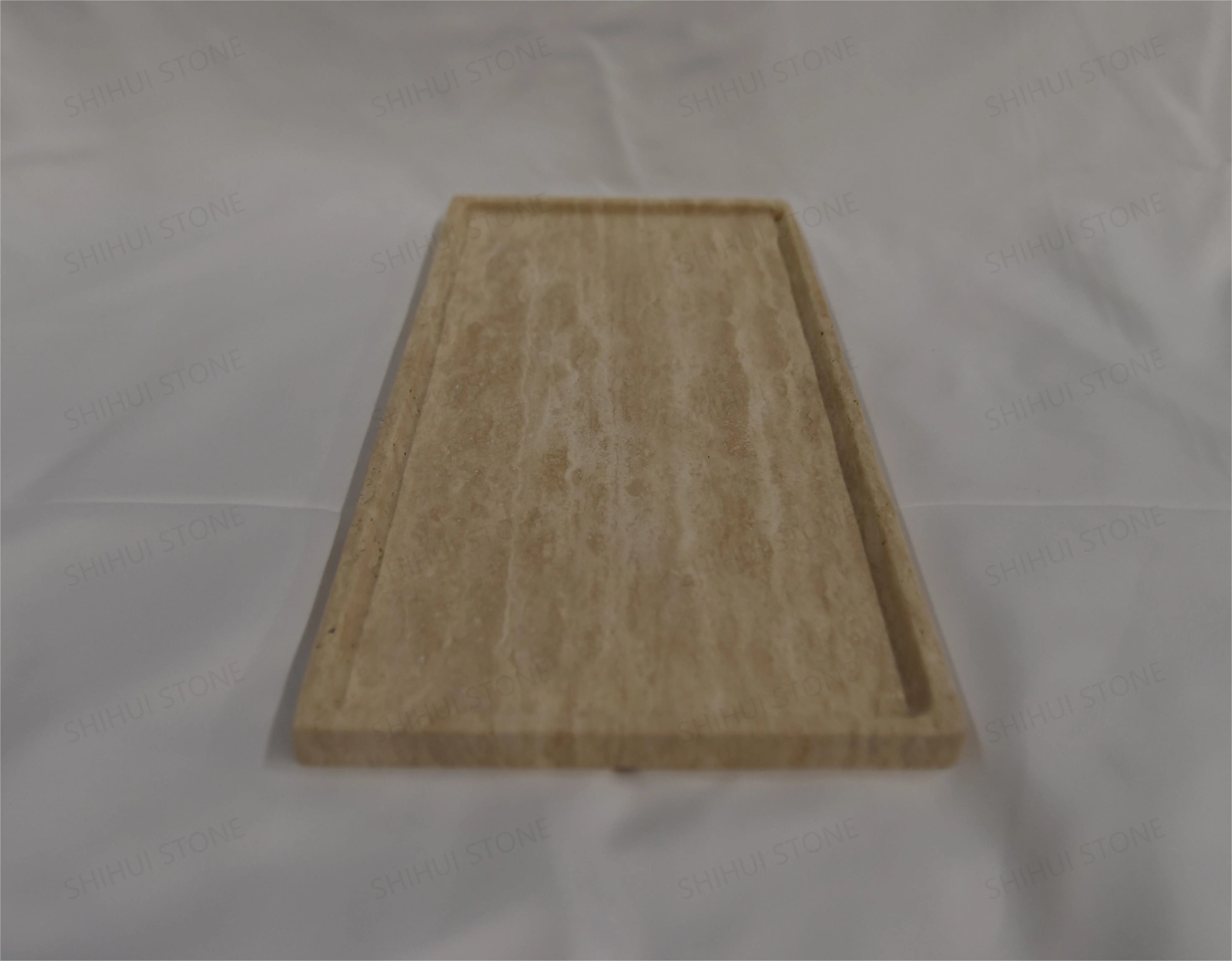 SHIHUI Wholesale Natural Stone Rectangle Shower Tray Beige Travertine Marble Trays Set Serving For Home Decor Travertine Trays