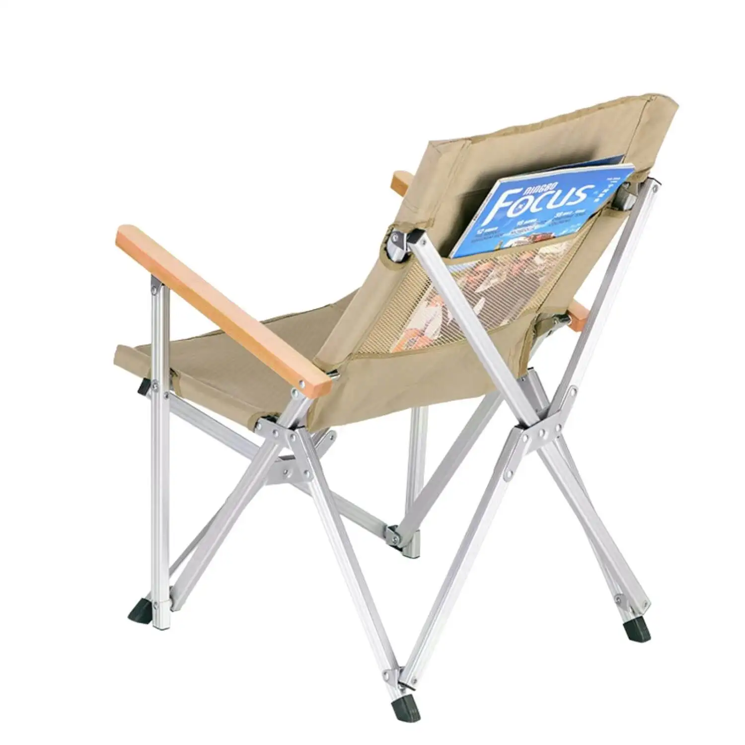 ODM Aluminum Outdoor Garden Beach Chair Wood Beech Armrest Folding Chair