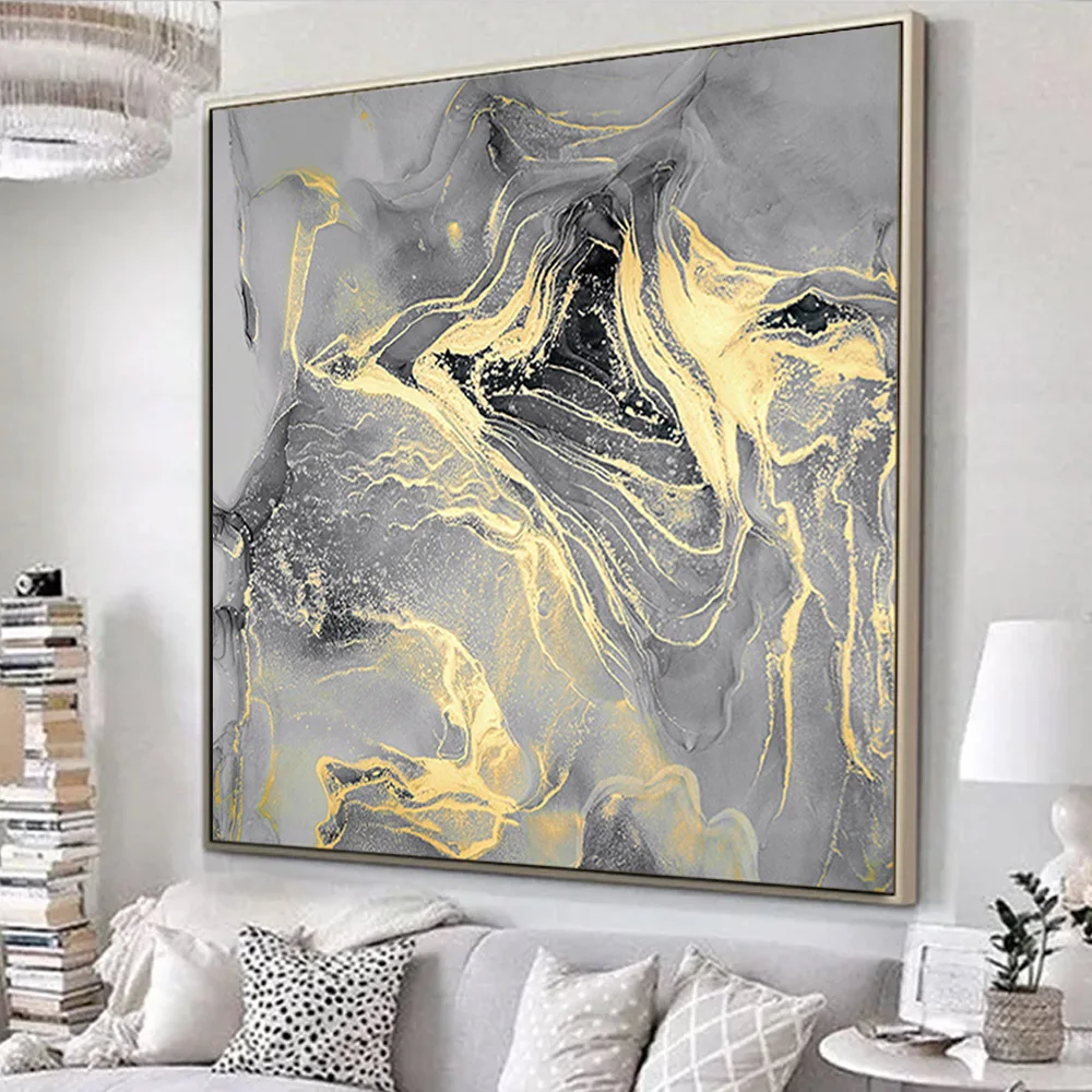 custom modern large size oil painting on canvas abstract gold line wall art canvas poster print for living room