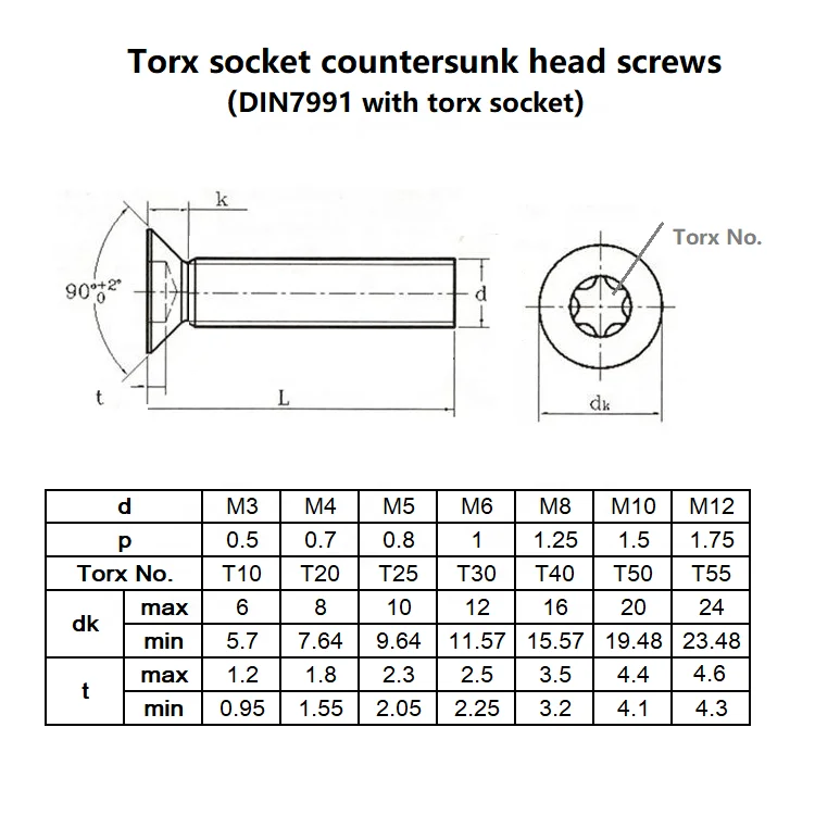 Lightweight high strength  DIN7991 M6x25 Torx socket countersunk head GR5 Ti-6al-4v titanium bolts screws