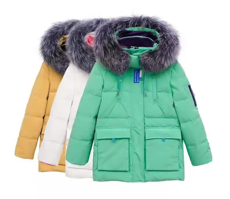 WOMEN HOT SELLING HOODED DUCK DOWN COAT with Faux Fur Trim