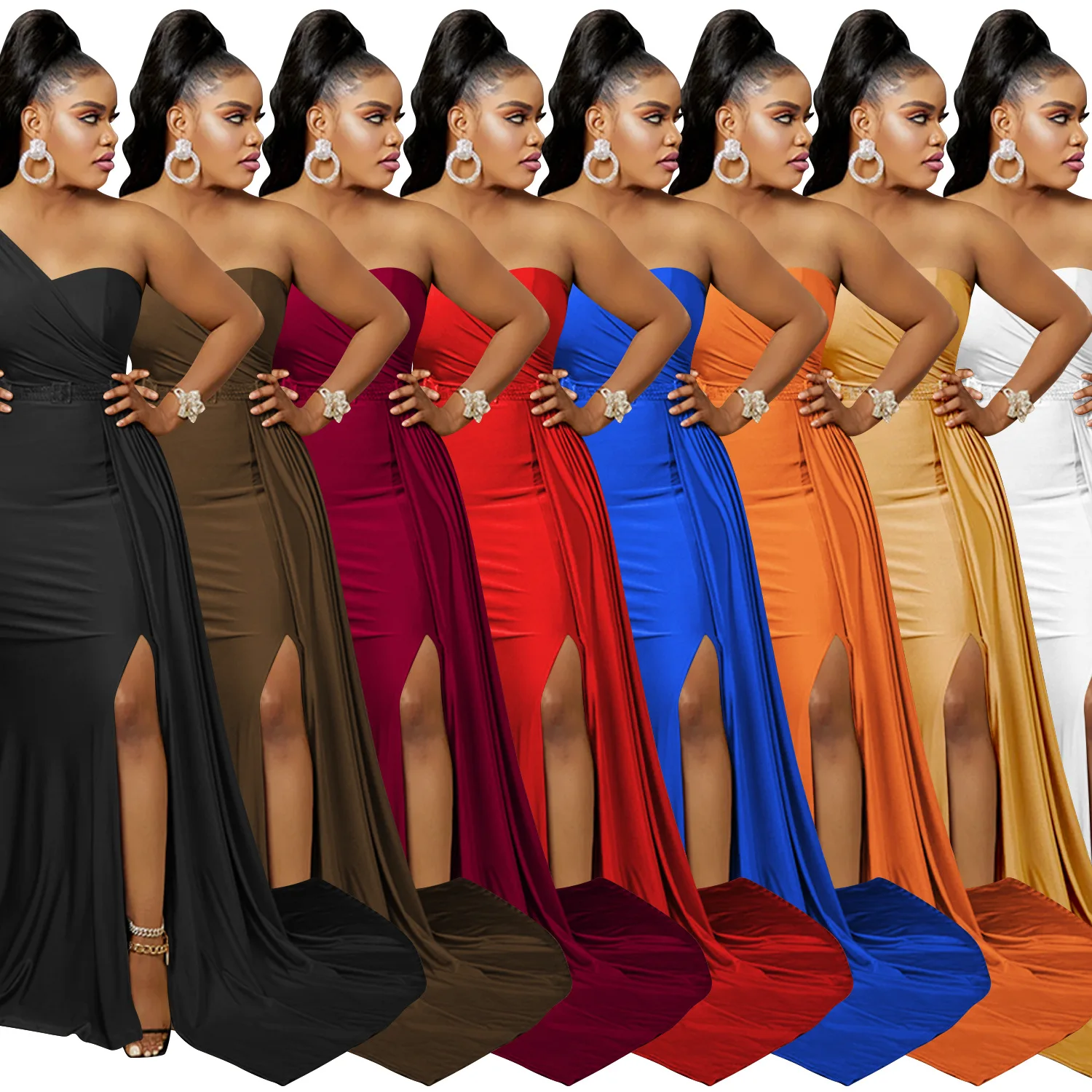 An and N New Fashion Solid Color Party Dress Elegant and Sexy Floor Sweeping Tight Dresses for Women