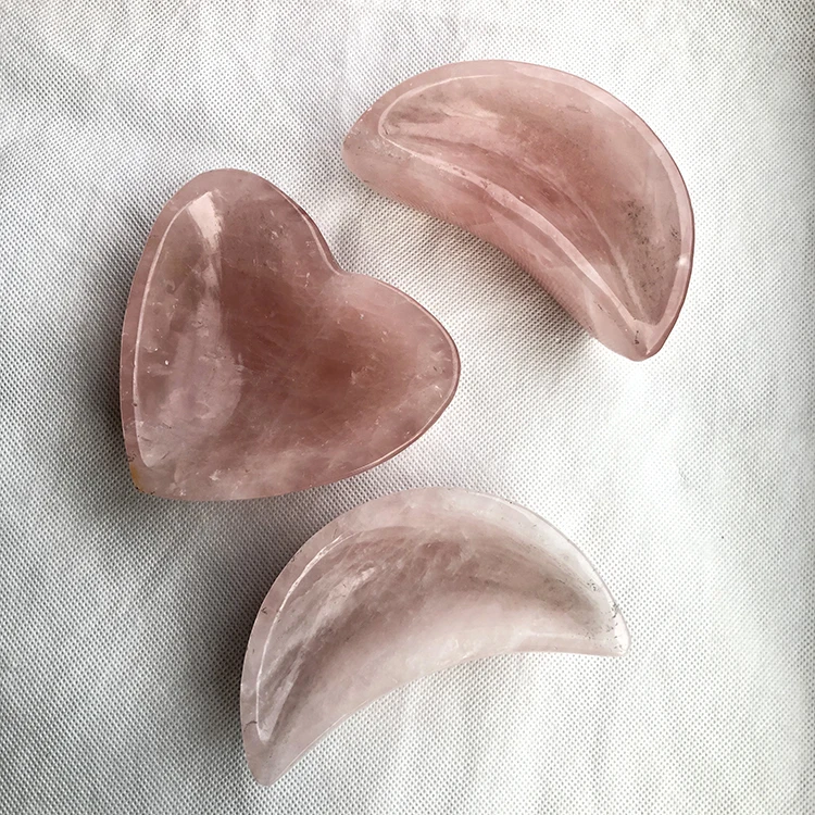 Factory Produce Hand Carved Moon Shaped Natural Pink Rose Quartz Crystal Bowls For Home Decoration