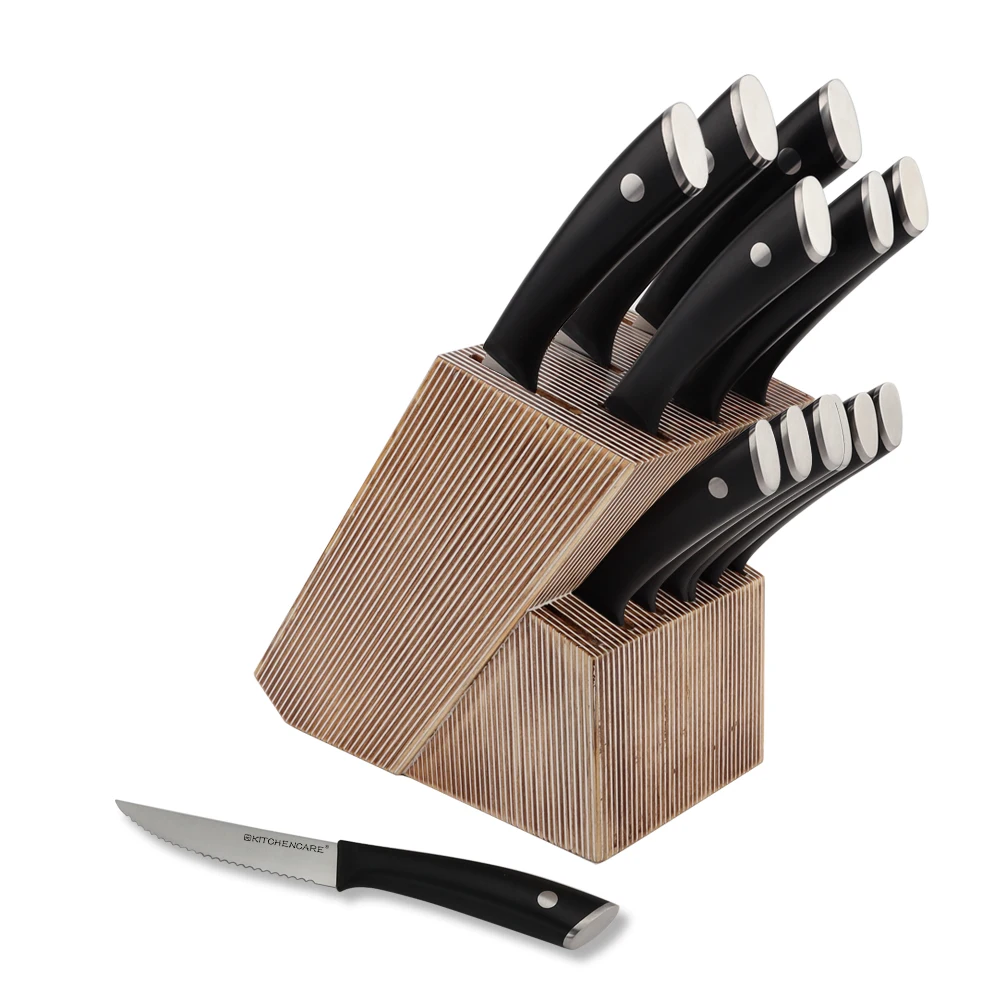 KITCHENCARE wholesale stainless steel knives block set 12pcs kitchen knife set with wood block