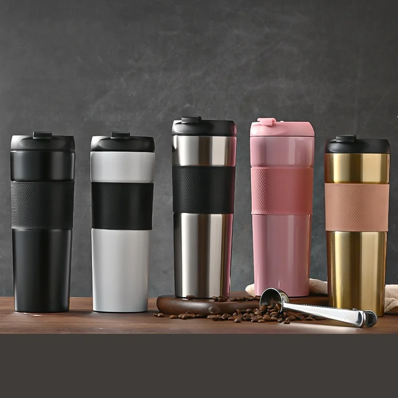 Kingze 450ml Stainless Steel Coffee Mugs Custom Logo Printed Luxury Camping French Press Gold Pink Coffee Maker