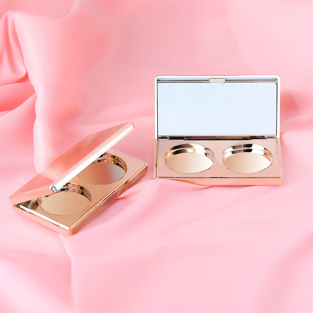 Hot sale Rose Gold Metalized Plastic eye shadow Eye shadow case Makeup Palette eyeshadow Empty Eyebrow Case With Mirror
