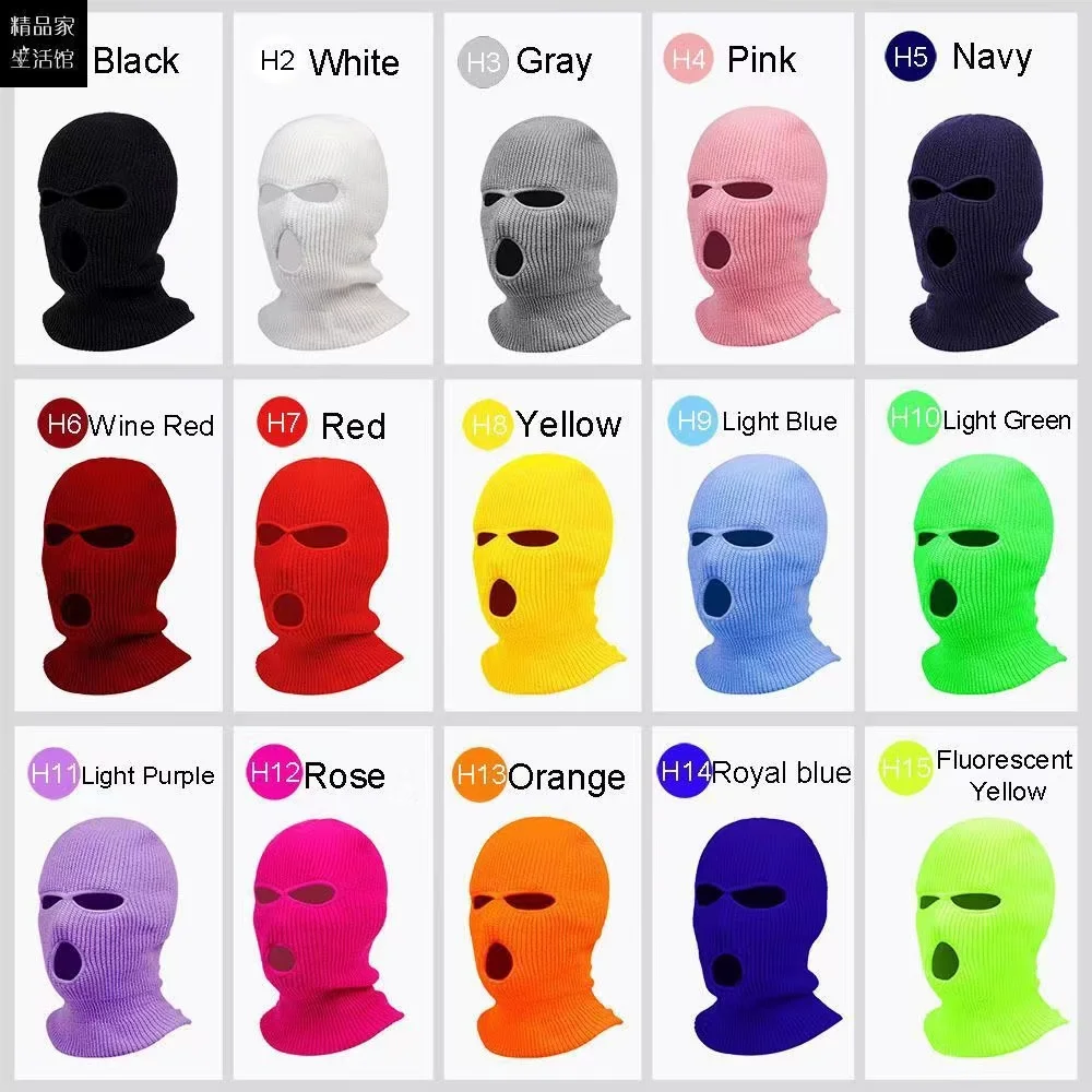 Custom Embroidered Knitted Cycling Balaclava 3 Hole Full Cover Face Cycling Ski Mask Winter Hat