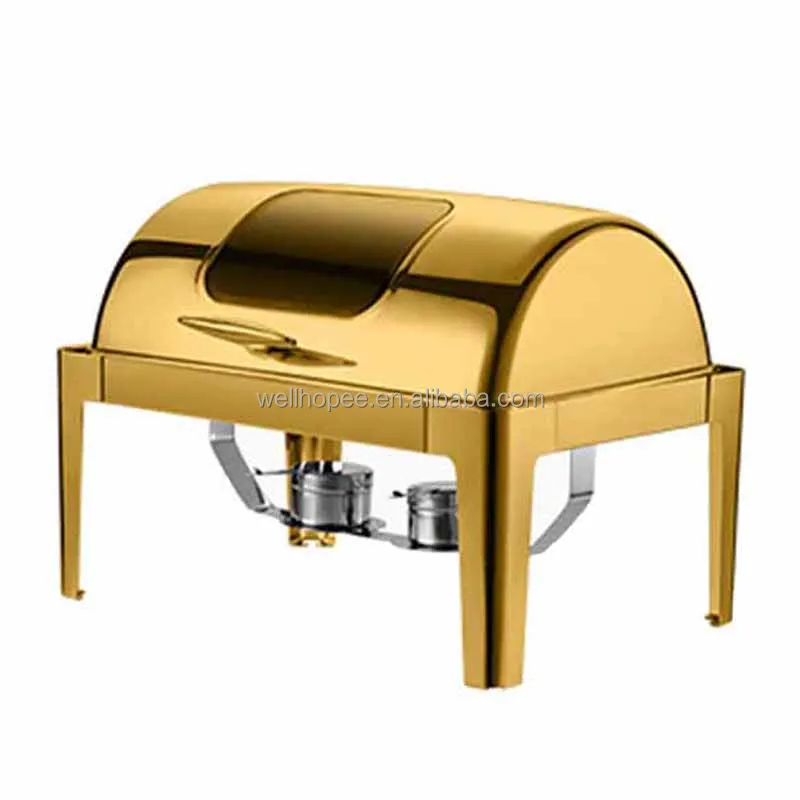 Hotel kitchen equipment price list buffet catering gel fuel rectangular roll top chafer, stainless steel chafer set for sale