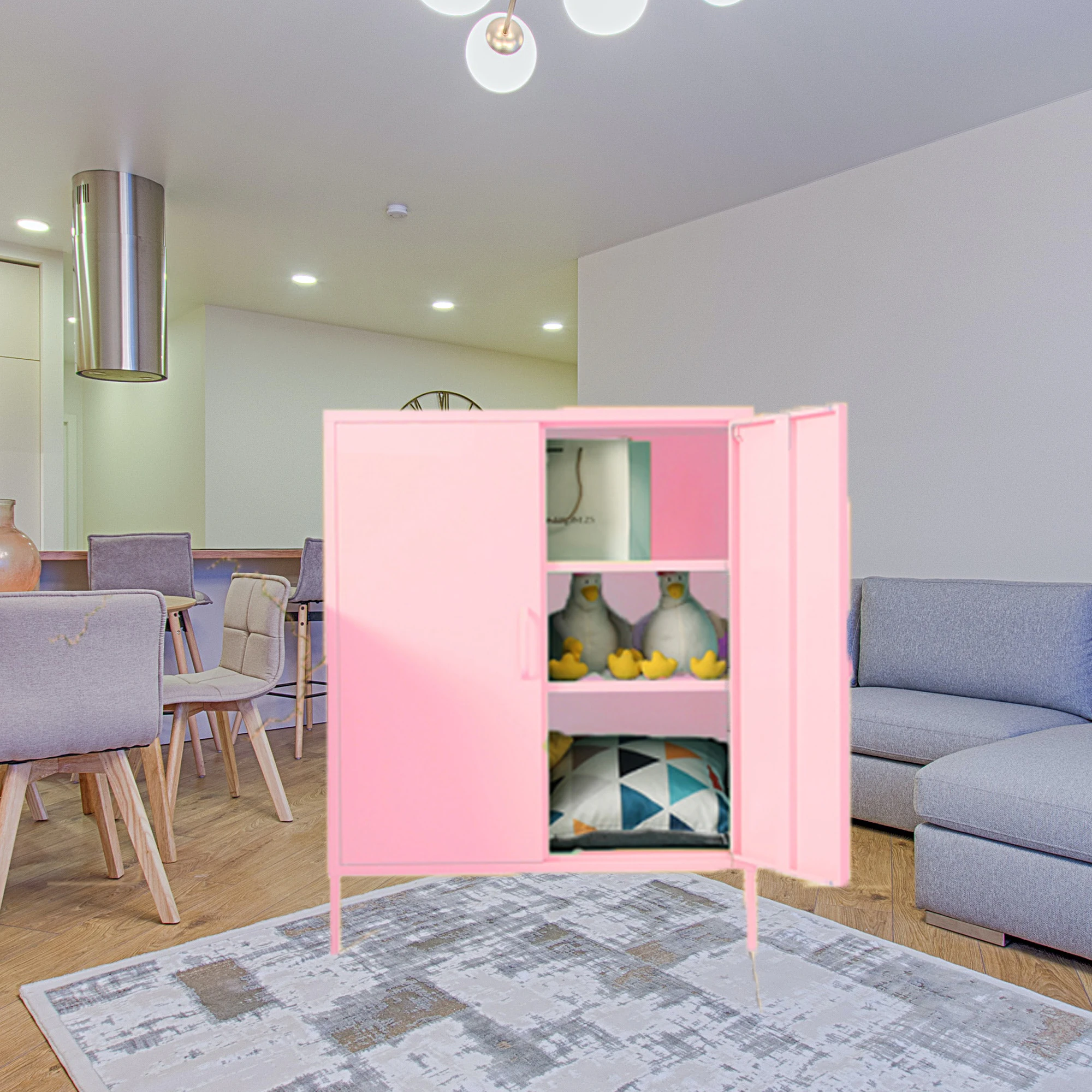 Modern style living cabinet Custom steel file cabinet double  doors metal beautiful pink file cabinet