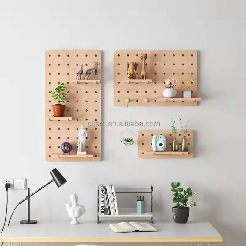 White wood Pegboard Wall Organizer Kit Accessories Combination Hanging Peg Board Wall for Home Office wood Pegs for Hanging