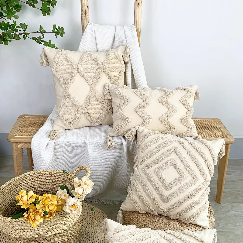 Boho Bohemian Geometric Tufted Cushion Cover Home Decor Luxury Tassels Boho Embroidery Sofa Throw Pillowcase