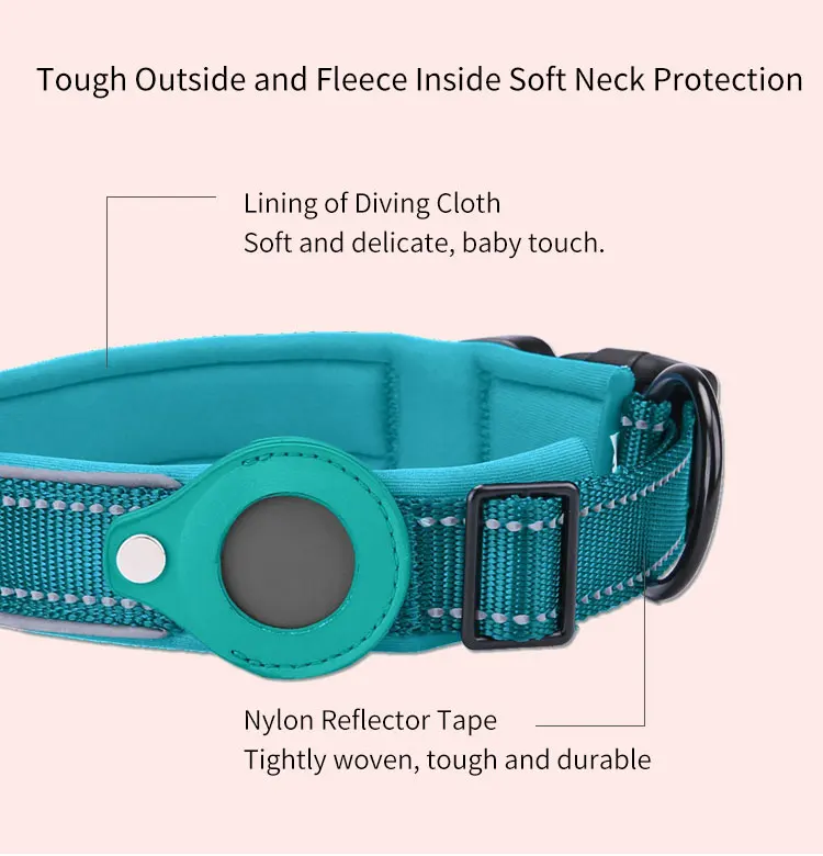 New Personalized Luxury Smart Tracking Air Tag Webbing Strap Custom Airtag Nylon Reflective Puppy Pet Dog Collar