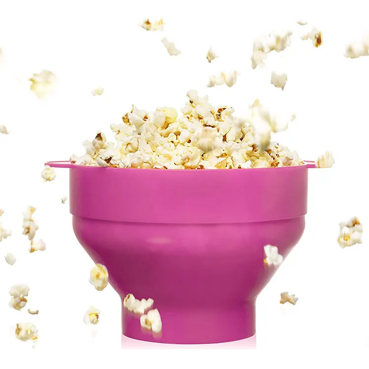 Customized Food Grade Colors Collapsible Silicone Rubber Popcorn Bucket With Lid Microwave Popcorn Popper Maker