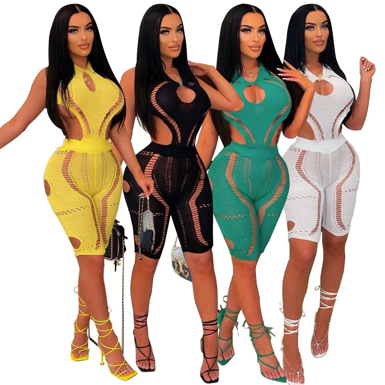 Sexy Hollow Out Jumpsuits For Women Summer Women Clothing Knitted One Piece Jumpsuit Pants Women