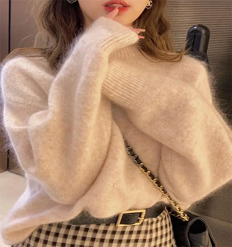 2022 wholesale knitwear oversized korean fashion sweater long sleeved pullover crew neck autumn winter tops women plain sweater