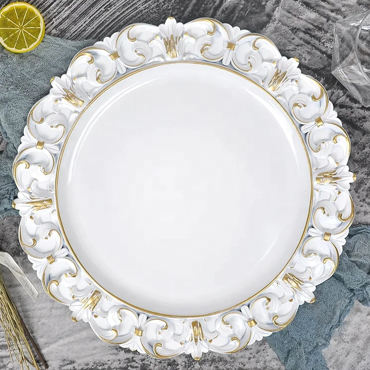 
Cheap reusable wedding decorative charger plastic gold plates 